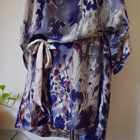 SISLEY oversized satin floral belted tunic dress S - Picture 3 of 7